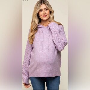 Lavender Mixed Knit Maternity Hooded Sweater